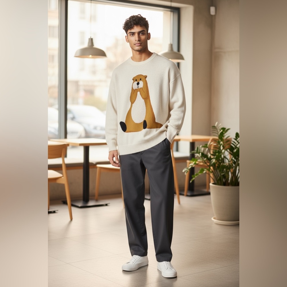 URBAN REVIVO ANIMAL EMBOSSED KNITTED Sweater